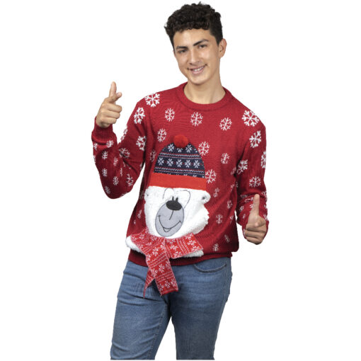 Ugly Sweater Oso Polar Rojo para Hombre