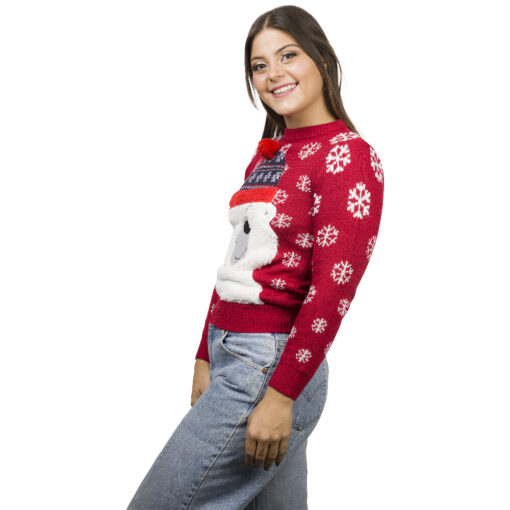 Ugly Sweater Oso Polar Rojo para Mujer