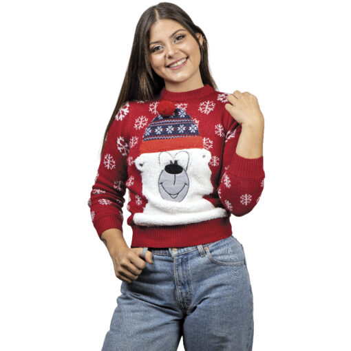 Ugly Sweater Oso Polar Rojo para Mujer