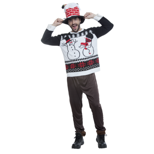 Ugly Sweater Negro Muñeco de Nieve para Hombre