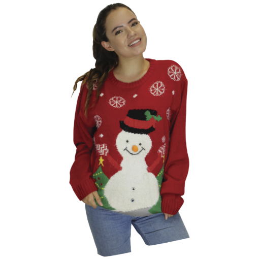 Ugly Sweater Rojo Muñeco de Nieve para Mujer