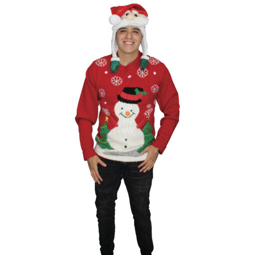 Ugly Sweater Rojo Muñeco de Nieve para Hombre